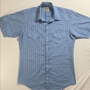 Ely Cattleman Light Blue White-Striped Western Short Sleeve Shirt